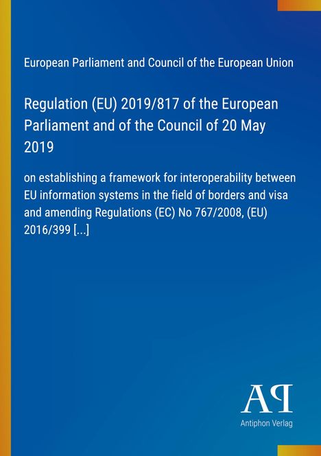Titel: Regulation (EU) 2019/817. Gelber Streifen links, blaues Design mit Verlag-Logo unten rechts.