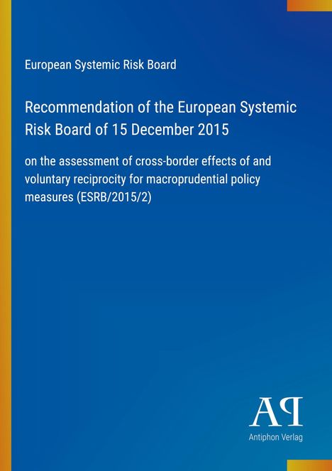 Europäisches Risiko Board Dokument von 2015, blaue Hintergrundfarbe, gelber Rand links, "Antiphon Verlag" unten rechts.