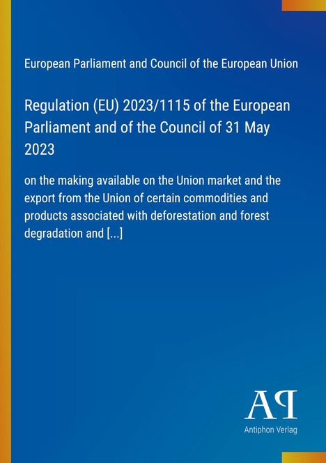 Text zu EU-Verordnung zur Marktverfügbarkeit bestimmter Rohstoffe; blauer Hintergrund, gelber Rand, Logo unten.