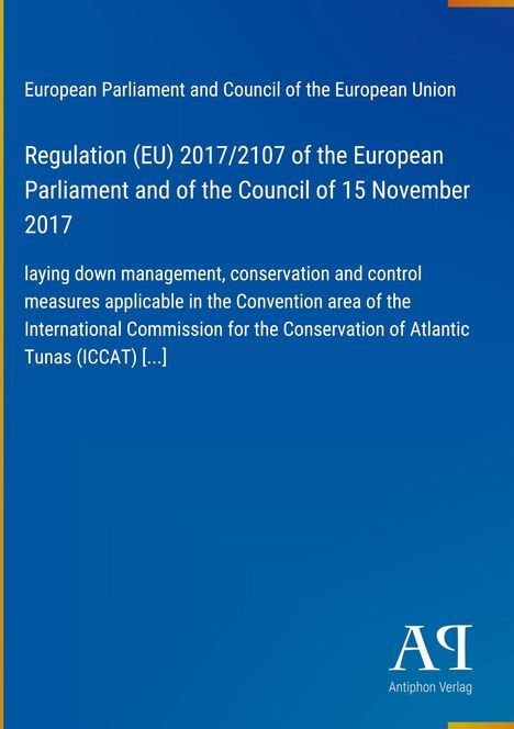 Regulation (EU) 2017/2107 des EU-Parlaments, 15. November 2017. Blau-Hintergrund, Logo rechts unten.