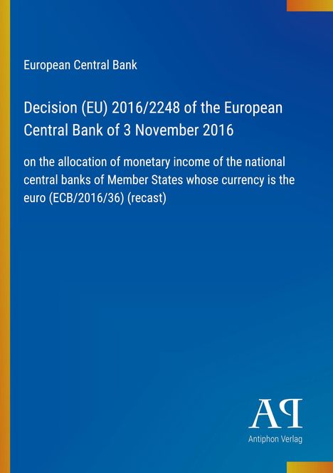 Titel: "Decision (EU) 2016/2248 der EZB vom 3. November 2016". Blaues Cover, Logo unten rechts.