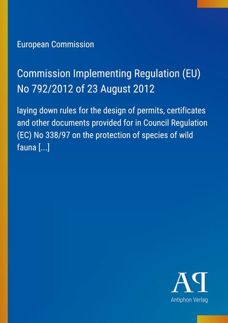 Titel: EU-Kommissionsdurchführungsverordnung. Text über Genehmigungsdesign und Artenschutz. Links gelber Streifen.
