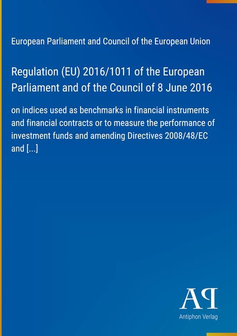 Text über EU-Verordnung 2016/1011 zu Finanzbenchmarks auf blauem Hintergrund, Logo von Antiphon Verlag unten rechts.