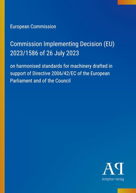 "Commission Implementing Decision (EU) 2023/1586 of 26 July 2023" steht auf blauem Hintergrund, unten ein Logo.