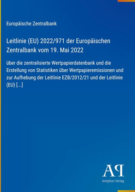 Text über eine Leitlinie der Europäischen Zentralbank von 2022 mit Verlagslogo unten rechts auf blauem Hintergrund.