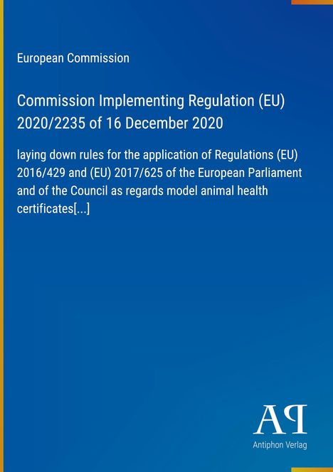 Cover der Veröffentlichung "Commission Implementing Regulation (EU) 2020/2235", blaues Layout mit Verlagslogo.