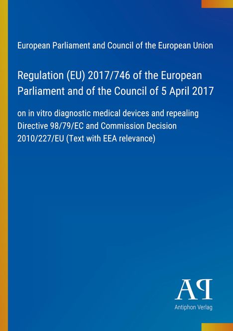 Europäische Verordnung über In-vitro-Diagnostik. Blauer Hintergrund links gelber Rand, unten ein Logo.