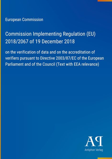 Text über EU-Verordnung von 2018 zur Datenverifizierung. Blaues Cover, Antiphon Verlag-Logo unten rechts.