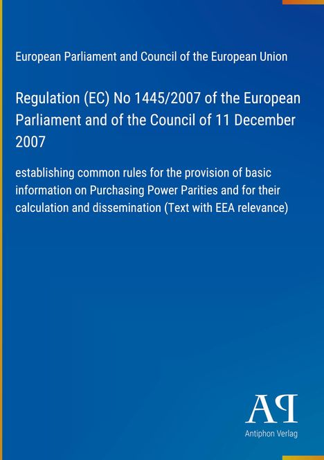 Text: Regulation (EC) No 1445/2007 über Kaufkraftparitäten; darunter ein blaues Design mit einem weißen Logo "AR".