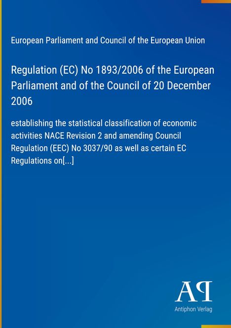 Text: Regulation (EC) No 1893/2006 von 2006 über NACE Rev 2. Darstellung in Blau mit kleinem Verlagslogo unten.