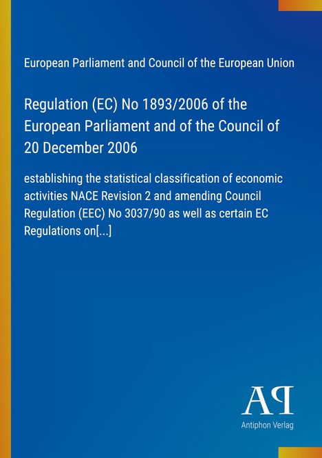 Titel des Textes über EU-Verordnung und NACE, blauer Hintergrund, Antiphon Verlag Logo unten rechts.