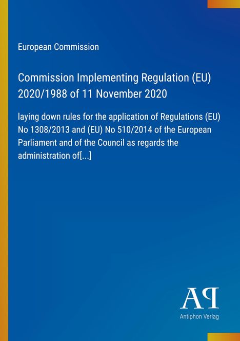 Titel: "Commission Implementing Regulation (EU) 2020/1988". Blauer Hintergrund mit buntem Streifen links.