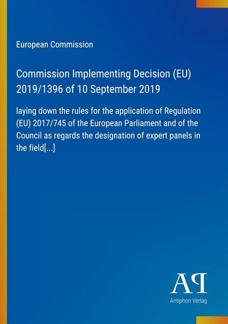 Oben „European Commission“, darunter Titel und Text zu EU-Regulierung, links bunter Streifen, unten Logo „Antiphon Verlag“.