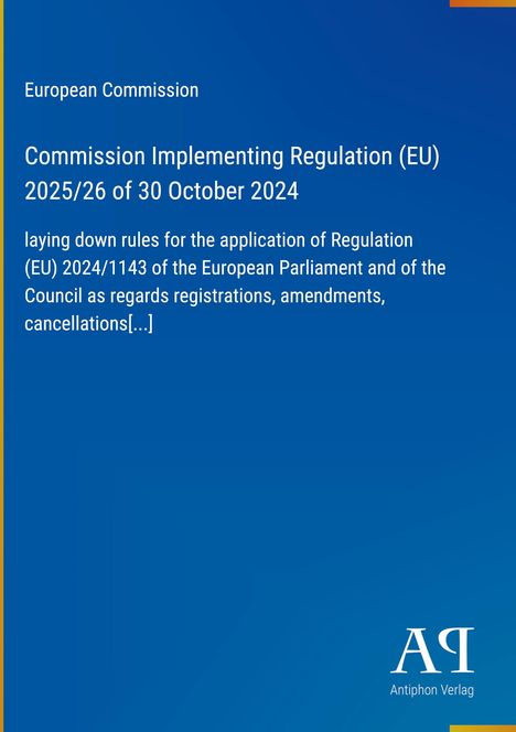 Cover in Blau mit Titel: "Commission Implementing Regulation (EU) 2025/26 of 30 October 2024". Links oben EU-Logo.