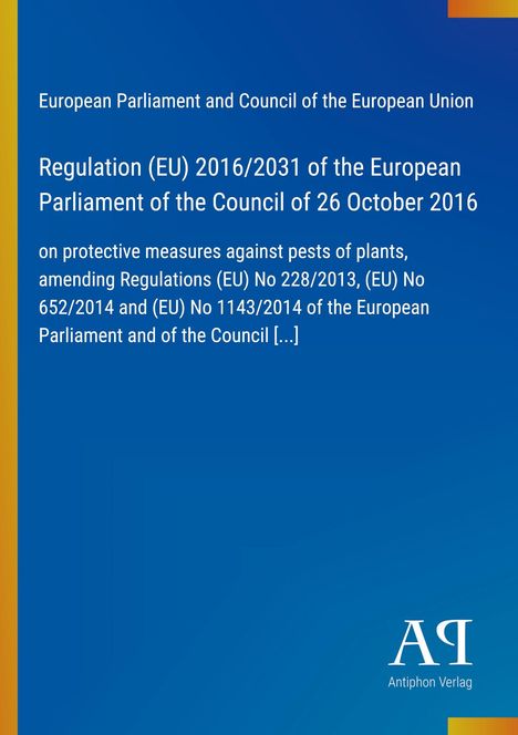 „Regulation (EU) 2016/2031“ steht groß auf blauem Hintergrund. Unten rechts ist das Logo „Antiphon Verlag“.