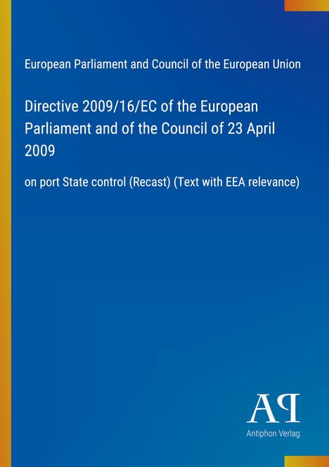 Text: "European Parliament Directive 2009/16/EC on port State control." Blaues Cover mit Farbverlauf und Verlagslogo.