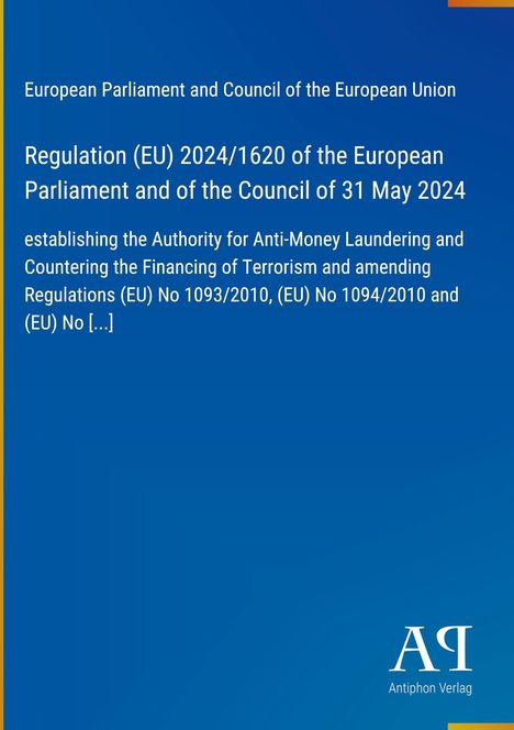 Der Text beschreibt eine EU-Verordnung zum 31. Mai 2024 über Geldwäschebekämpfung. Unten rechts ein Verlag-Logo.