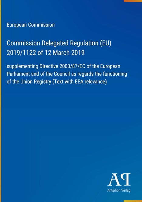 Text: Titel einer EU-Verordnung zur Funktion des Unionsregisters. Blaues Hintergrundbild mit Verlagssymbol rechts unten.