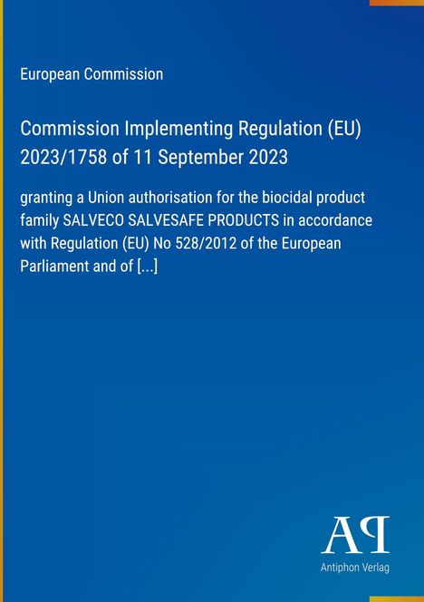 Text zu EU-Verordnung über die Zulassung von SALVECO Produkten. Blaue Hintergrundfarbe, Logo unten rechts.