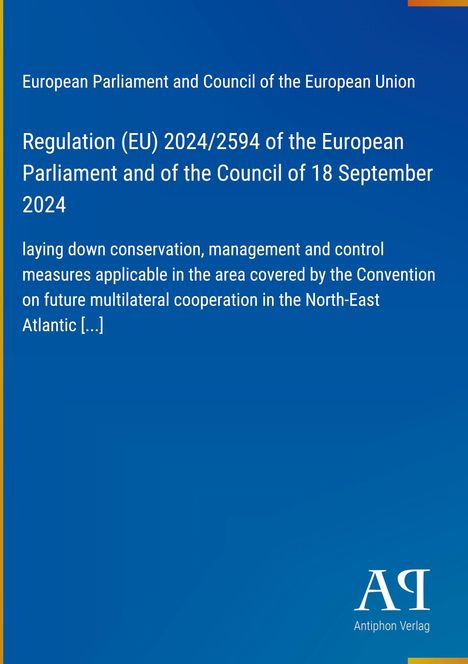 Regulation (EU) 2024/2594, conservation measures in North-East Atlantic. Blaues Cover, goldenes Symbol links unten.