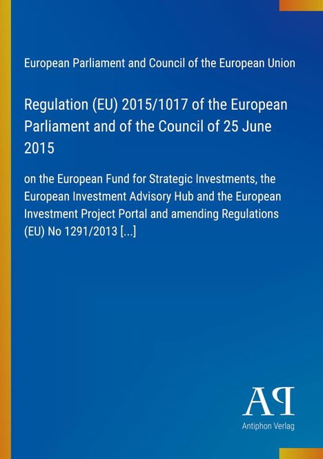 Titel: Regulation (EU) 2015/1017 of the European Parliament. Blauer Hintergrund mit gelb-orange Linie links.
