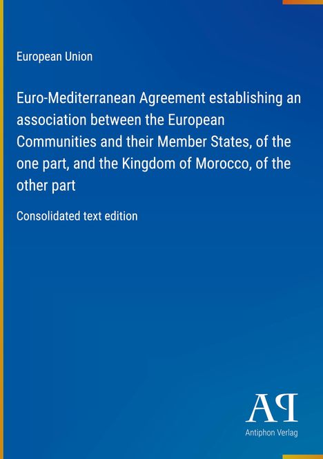 Titeltext über das Euro-Mittelmeer-Abkommen zwischen der EU und Marokko auf blauem Hintergrund. Logo unten rechts.
