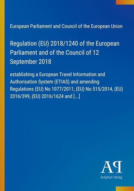 Blaues Cover mit EU-Verordnungstext und Antiphon Verlag-Logo. Gelber Rand links.
