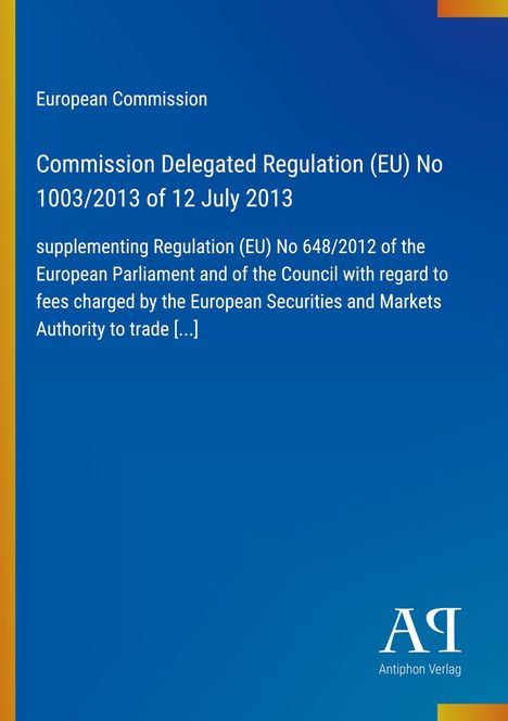 Text der Europäischen Kommission zu einer delegierten Verordnung (EU) mit blauem Hintergrund und einem Verlag-Logo unten rechts.