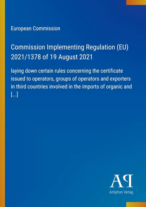 Text über EU-Verordnung 2021/1378. Logo unten rechts. Hintergrund in Blau mit gelbem Streifen links.