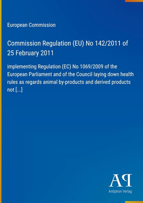 Text oben: "European Commission"

Darunter: Titel der Verordnung und Details.

Rechts unten: "Antiphon Verlag" Logo. Hintergrund: Blau.