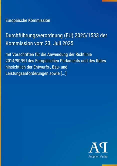 Text: „Europäische Kommission. Durchführungsverordnung (EU) 2025/1533 der Kommission vom 23. Juli 2025“. Blaues Cover.