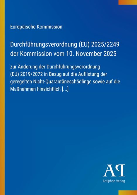 Titel über Verordnung der EU mit Datum, blauer Hintergrund, gelber Rand links, Logo unten rechts.