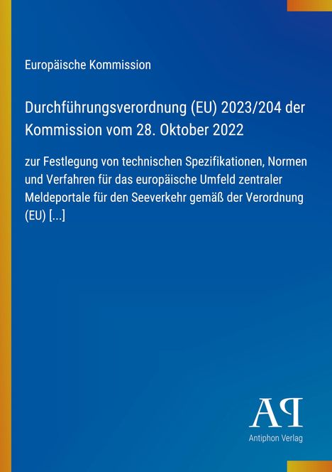 Europäische Kommission, Vorschrift zur Festlegung technischer Spezifikationen. Blaues Layout mit gelbem Streifen.