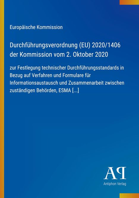 Titel: „Durchführungsverordnung (EU) 2020/1406...“ Europäische Kommission. Blauer Hintergrund mit gelbem Streifen links. 