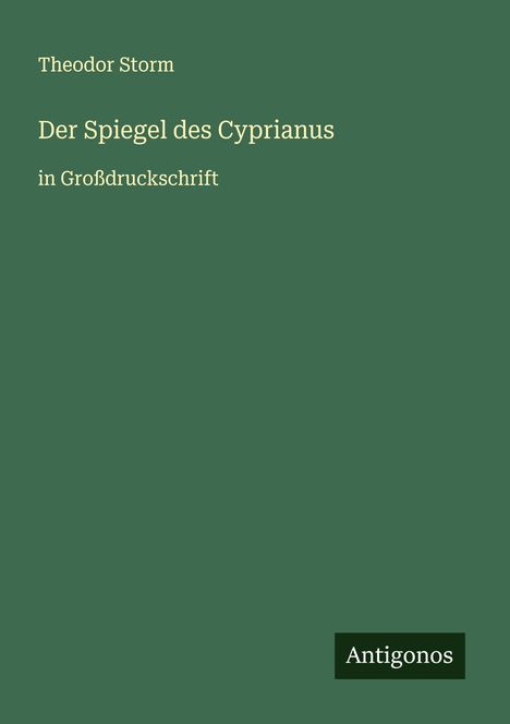 Theodor Storm: Der Spiegel des Cyprianus, Buch
