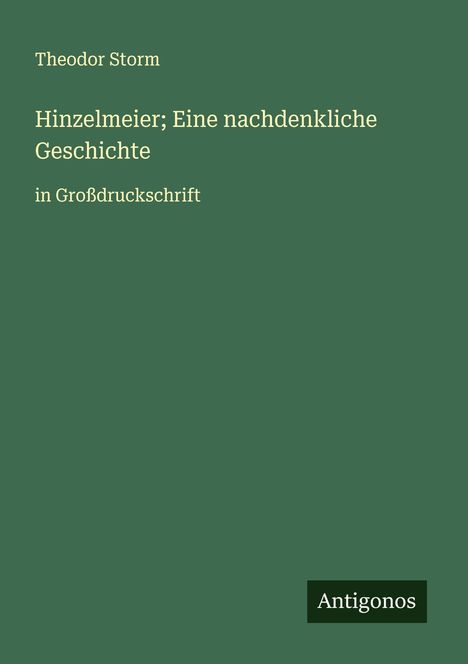 Theodor Storm: Hinzelmeier; Eine nachdenkliche Geschichte, Buch