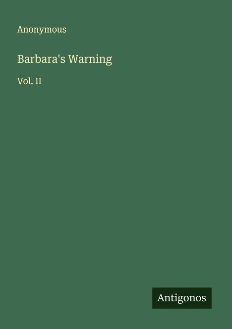 Anonymous: Barbara's Warning, Buch