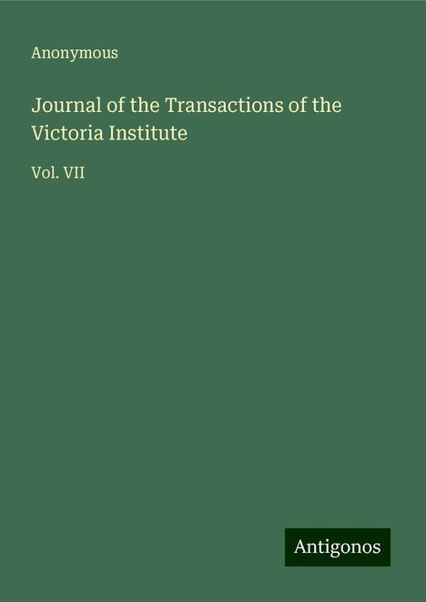 Anonymous: Journal of the Transactions of the Victoria Institute, Buch