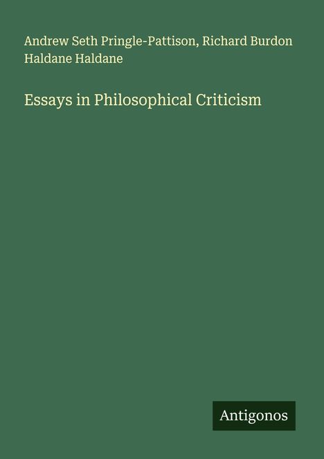 Andrew Seth Pringle-Pattison: Essays in Philosophical Criticism, Buch