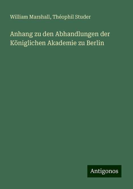 William Marshall: Anhang zu den Abhandlungen der Königlichen Akademie zu Berlin, Buch