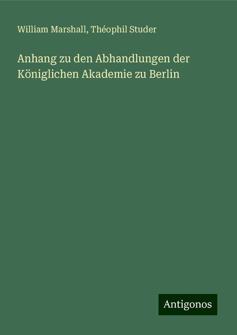 William Marshall: Anhang zu den Abhandlungen der Königlichen Akademie zu Berlin, Buch