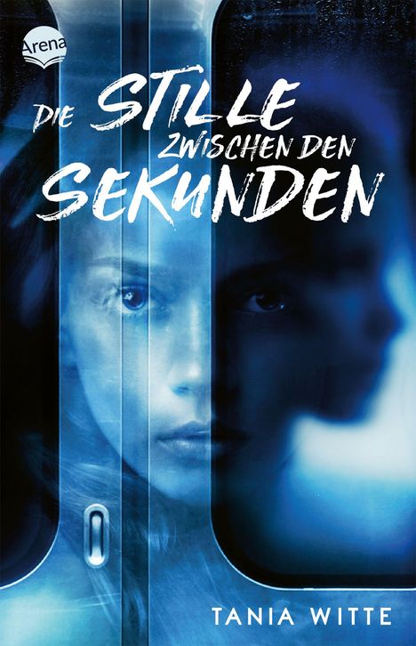 "Die Stille zwischen den Sekunden" von Tania Witte. Eine blaue, verschwommene Illustration mit dem Gesicht einer Frau.