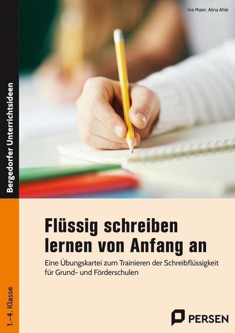 "Flüssig schreiben lernen von Anfang an", Übungskartei für Grund- und Förderschulen, 1.-4. Klasse. Hand mit Stift.