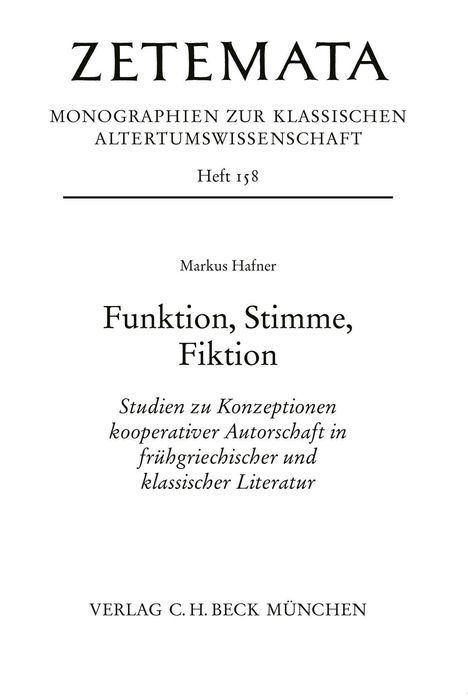 Markus Hafner: Funktion, Stimme, Fiktion, Buch