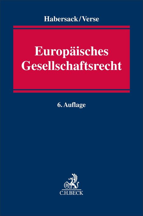 "Europäisches Gesellschaftsrecht, Habersack/Verse, 6. Auflage." In Blau mit rotem Rechteck zentriert. enthält ein Verlagslogo.