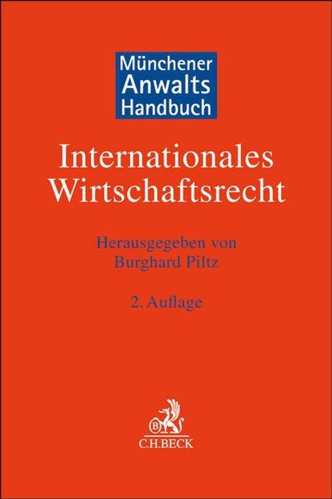 Blauer Abschnitt: "Münchener Anwaltshandbuch". Roter Hintergrund: "Internationales Wirtschaftsrecht", "2. Auflage".