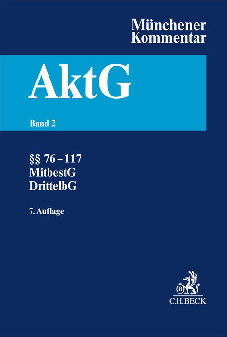 "Münchener Kommentar, AktG, Band 2, §§ 76-117 MitbestG DrittelbG, 7. Auflage." Diese Elemente sind auf einem Buchcover.