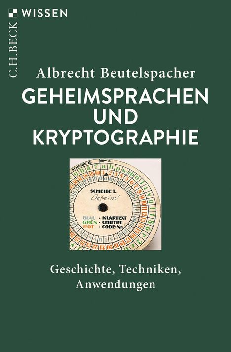 „GEHEIMSPRACHEN UND KRYPTOGRAPHIE“, darunter ein scheibenförmiges Gerät, zeigt Nummern und Buchstaben.