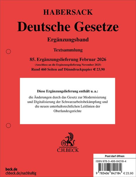 Text: "Ergänzungslieferung" und "C.H.BECK" darunter ein stilisiertes Logo mit einem Greif.