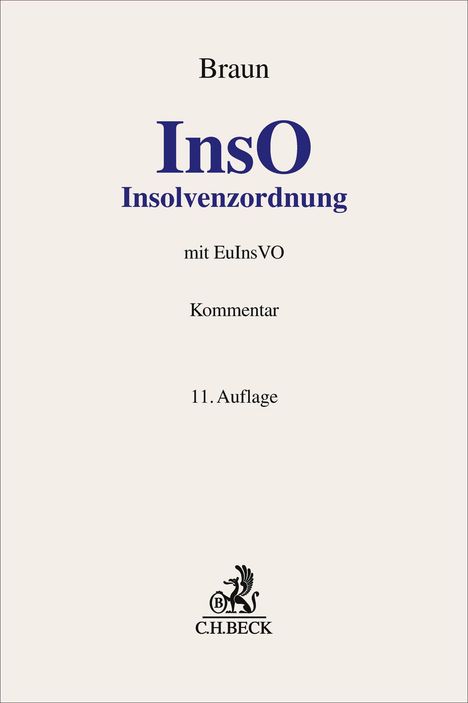 "Braun InsO Insolvenzordnung mit EuInsVO Kommentar 11. Auflage." Unten ein Logo mit einem geflügelten Löwen.